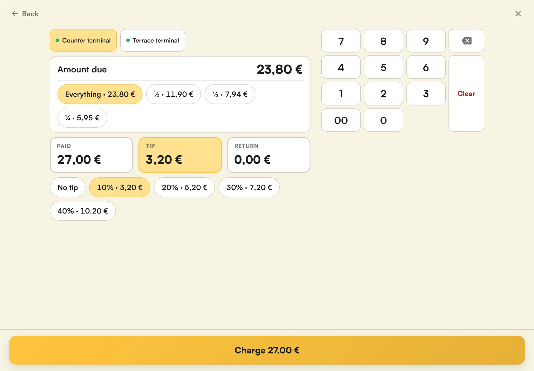 Card payment on the terminal with tip